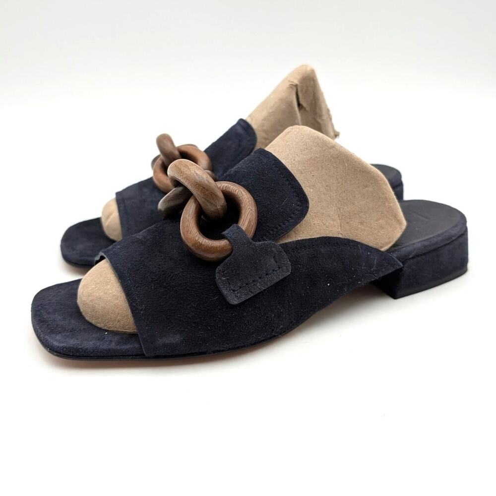 Pedro Garcia Enna Block Heel Slide Sandal Women's Navy Size US7 EU37